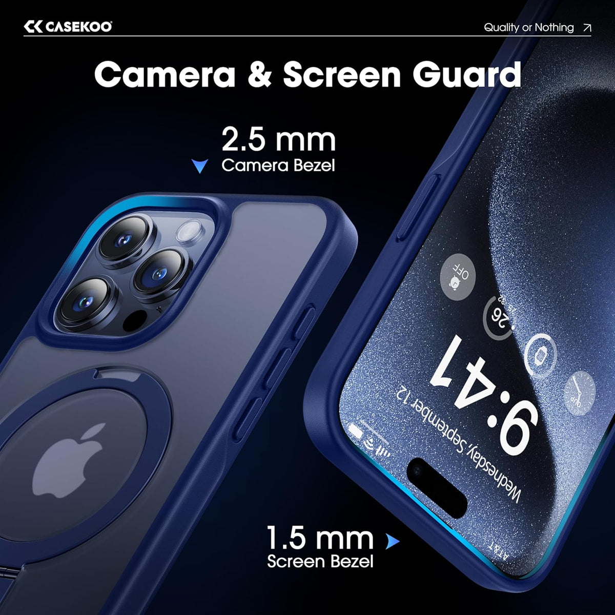 CASEKOO Designed for iPhone 15 Pro Case with Magnetic Invisible Stand [Military Drop Protection] [Compatible with MagSafe] Shockproof Slim Translucent Matte Pro Case 6.1 Inch, Blue