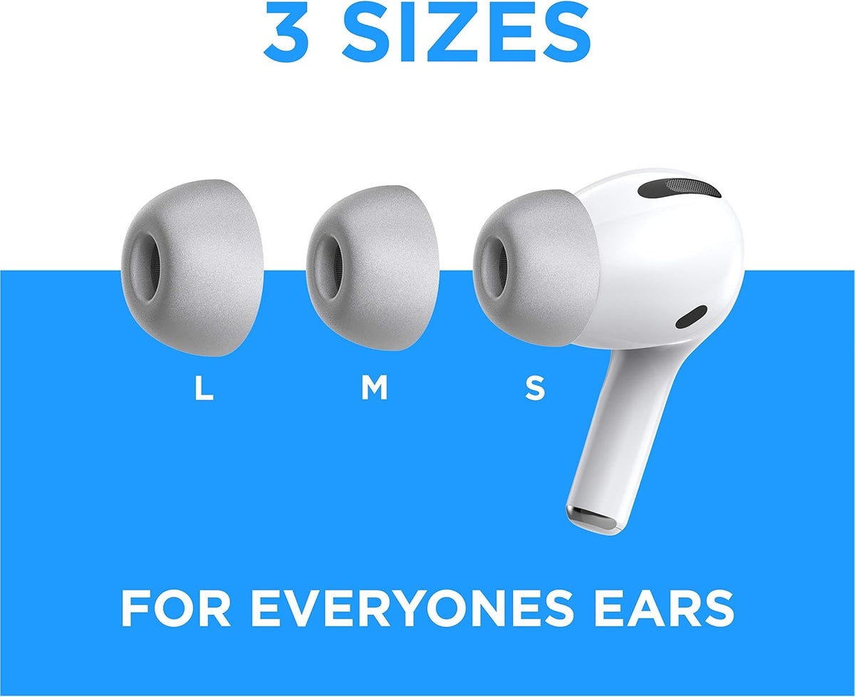 Foam Masters Memory Foam Ear Tips for AirPods Pro 1st & 2nd Gen | Comfortable | Secure | Better Noise Cancellation | Version 3.0 Replacement Buds (Small, Med, Large - 3 Pairs, Gray)
