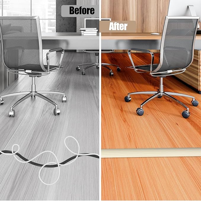 Floor Cord Cover Self Adhesive Cord Hider,3.3FT Cable Management, Extension Strip Protector for Wires, Prevent Cable Trips for Offices, Gyms, Exhibitions Cavity:0.51"(W) x 0.3"(H) Yellow Wood