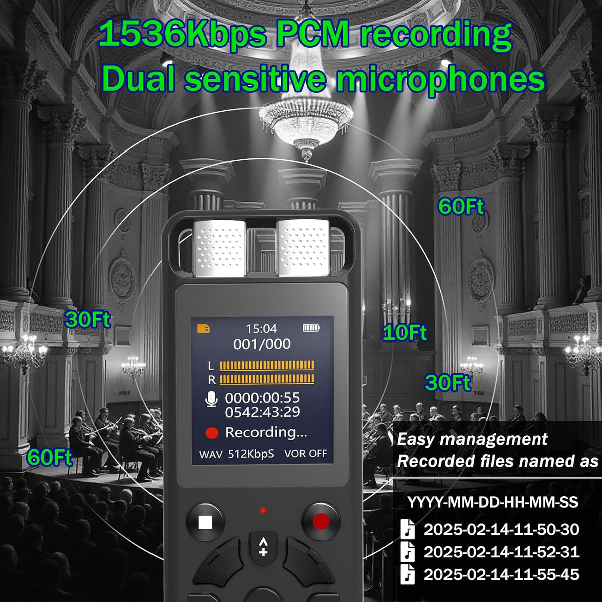 Aiworth Playback,MP3 (128, Digital Voice Activated Recorder for Lectures&Meetings,Phone Connected via OTG,Audio