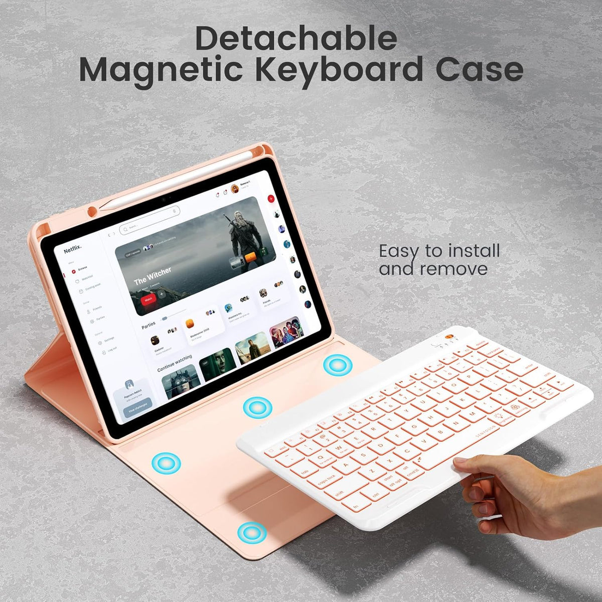 Keyboard Case for iPad Air 11-inch M2/Air 5th 4th Generation, 7-Color Backlit Detachable Keyboard Case with Pencil Holder for iPad Air 11" 2024 /Air 5 2022/Air 4 2020/Pro 11 1st, Rose Gold