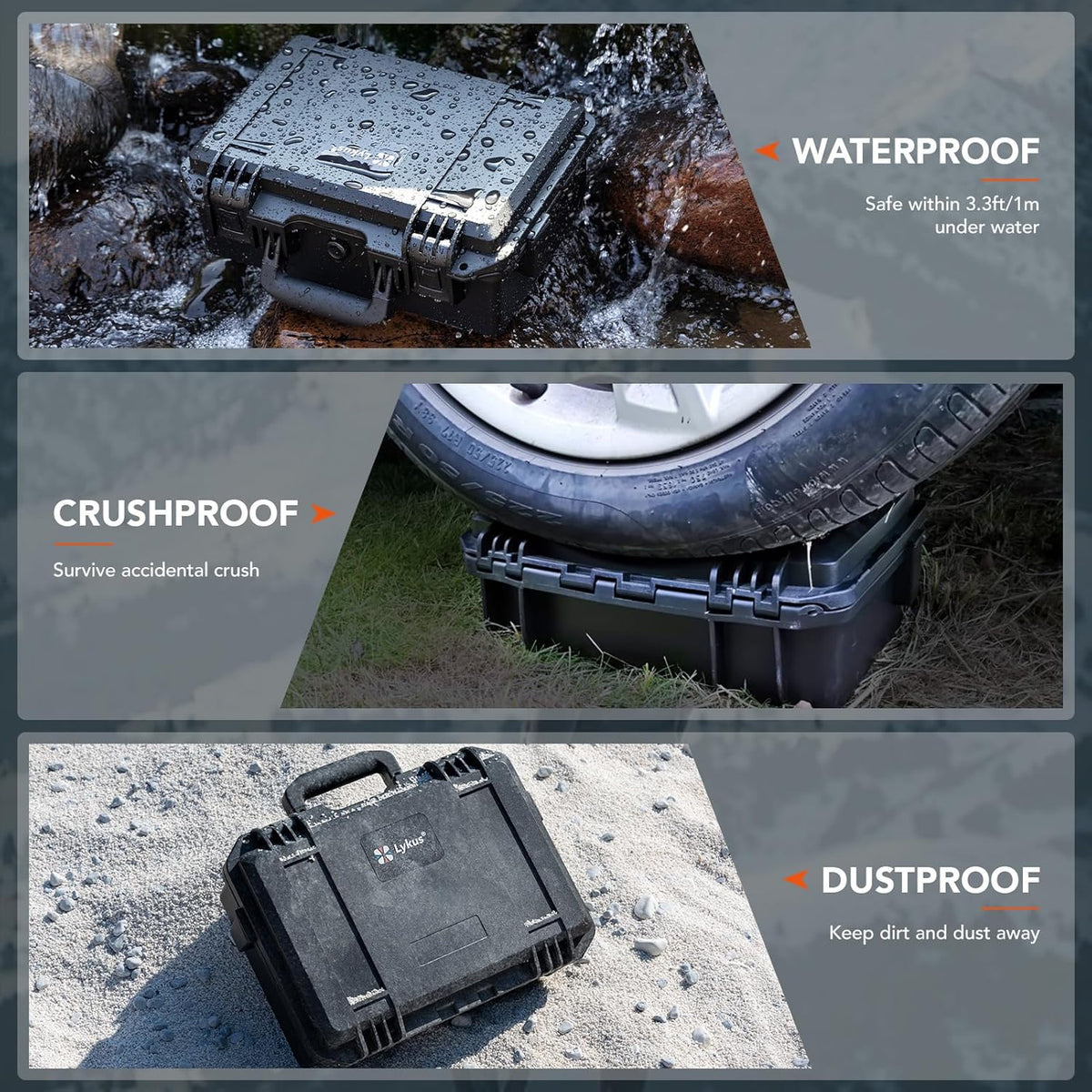 Lykus HC-4410 Waterproof Hard Case with Customizable Foam Insert, Interior Size 17.32x11.42x4.72 in, Suitable for up to 16" Laptop,Starlink Mini,Keyboard,Drill,Audio Mixer,Mic,Flashlight,and More