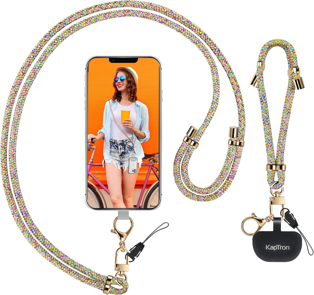 Kaptron Universal Phone Lanyard with Wrist Strap, Adjustable Crossbody Cell Phone Lanyard and Wrist Strap with Phone Tethers