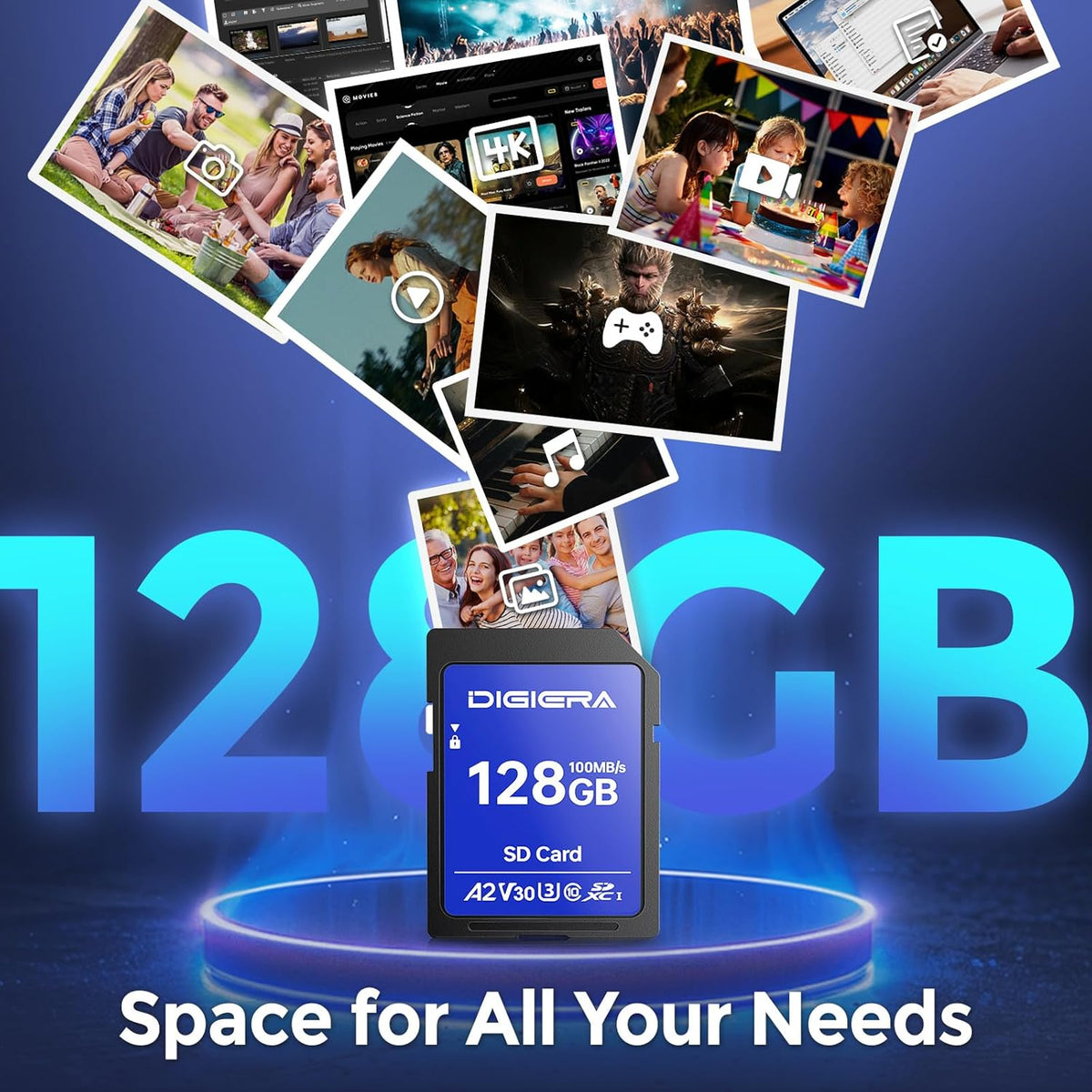 128GB CS100 SDXC UHS-I Memory Card - up to 100MB/s, C10, U3, V30, 4K UHD, SD Card for Computers, Digital Cameras, Home Theatre Devices, Car Navigation Systems (1 Pack)