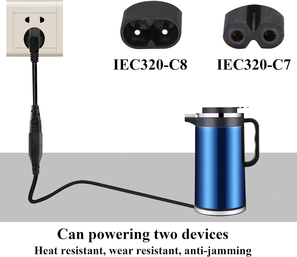 AAOTOKK (2 Pack) 320 C8 C7 Cable,10A 125V 8 C7 C8 (0.3m/1ft) (C8 2*C7) IEC to Dual Y Splitter Power AC Adapter Figure