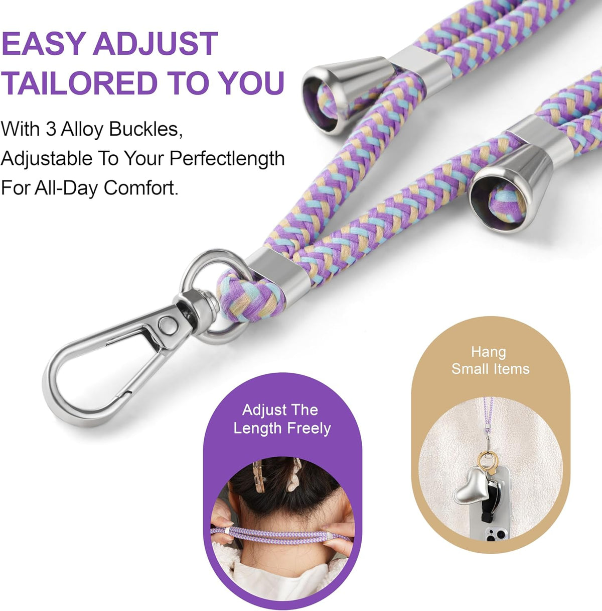 Cell Phone Lanyard Crossbody for Women - Adjustable Universal Phone Strap with Patch, Anti Theft Wrist Strap