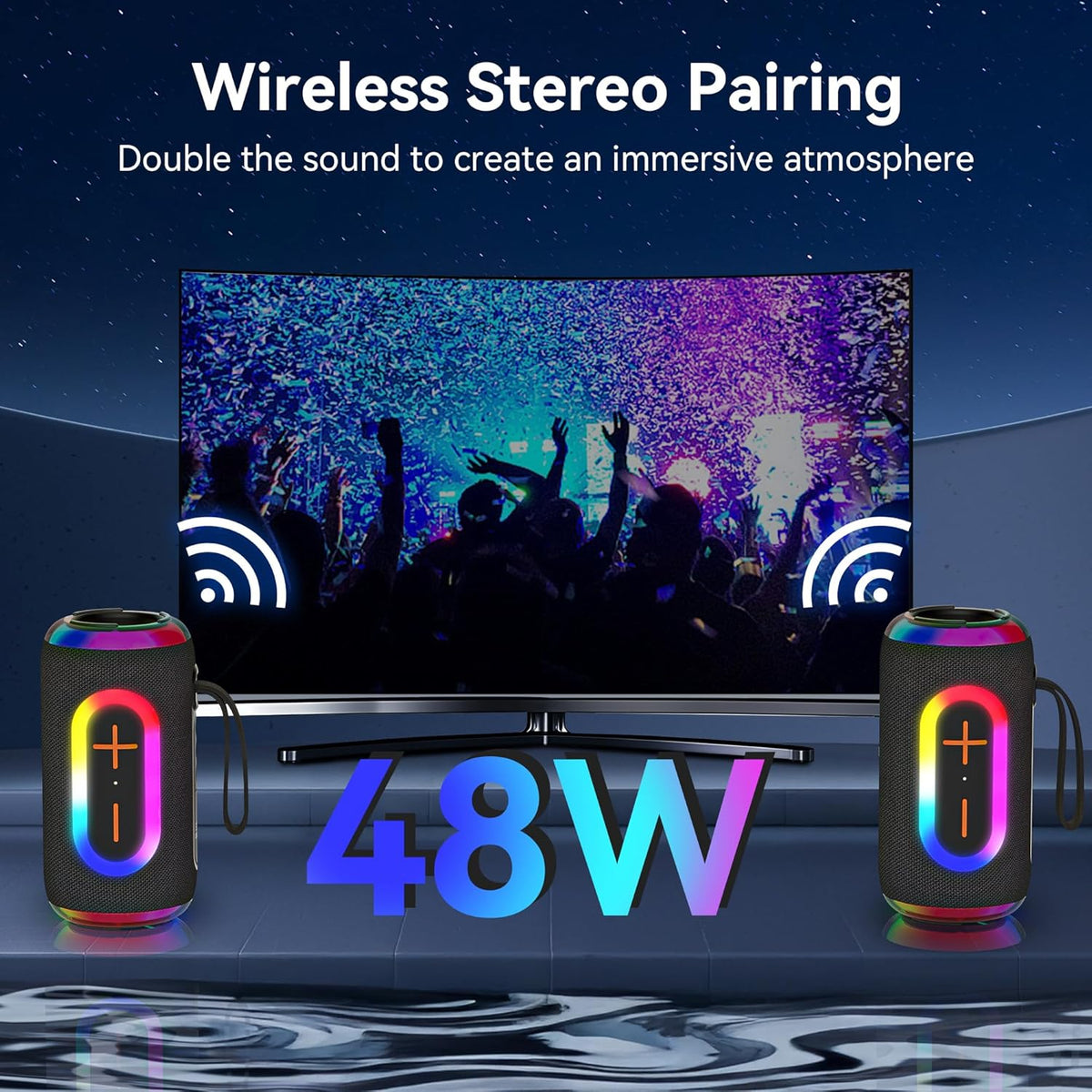 Oraolo Portable Bluetooth Speaker with 24W Loud Stereo Sound, Colorful RGB Lights, TWS Pairing, Bluetooth 5.4, 15H Playtime, Support AUX/TF Card, Wireless Speaker for Outdoor Party Home