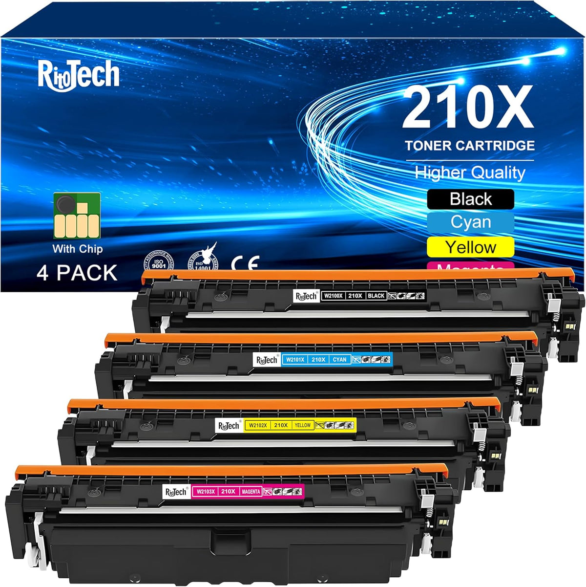 210X High Yield Toner Cartridge,with Chip Compatible for HP 210A W2100A W2100X Toner Cartridge for HP Color Laserjet MFP 4301dw 4301fdn 4301fdw Pro 4201dw 4201dn,Black Cyan Yellow Magenta,4 Pack