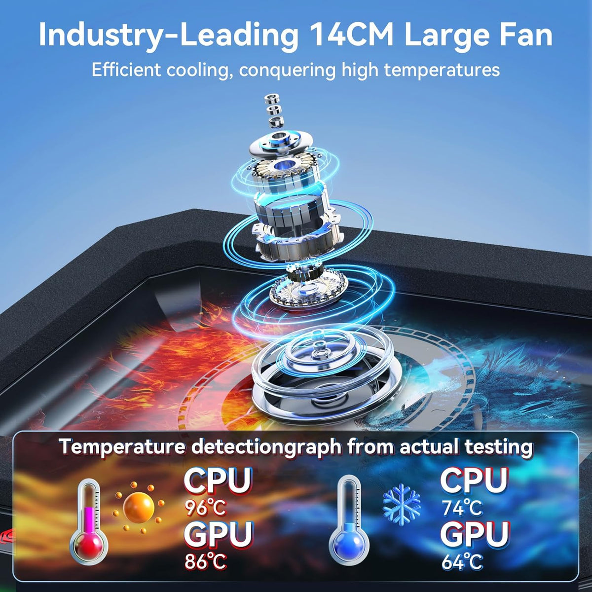 ICE COOREL Gaming Laptop Cooling Pad with Powerful Turbofan, Laptop Fan Cooling Pad for Laptop 15-21 Inches, RGB Laptop Cooler Stand with 8 Height Adjustable, Infinitely Variable Speed, LCD Screen