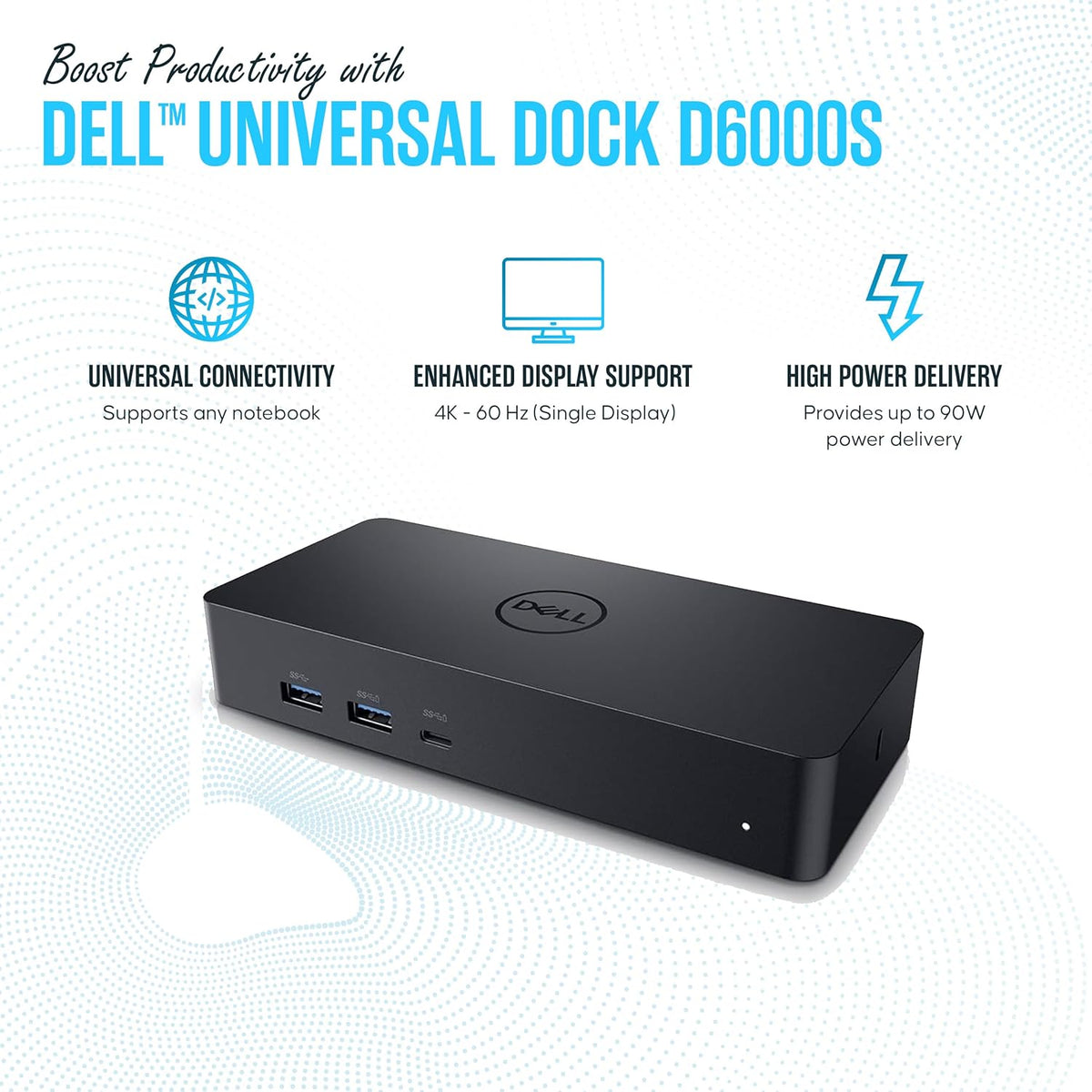 Dell D6000S Universal Docking Station USB C with 130W, HDMI & DP Cable (Renewed)