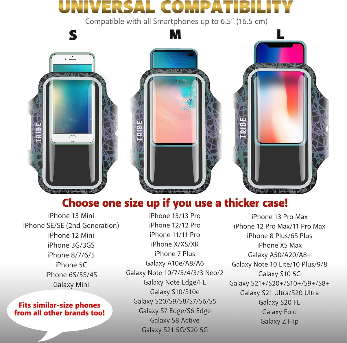 TRIBE Water Resistant Cell Phone Armband Case Running Holder for iPhone Pro Max Plus Mini SE (13/12/11/X/XS/XR/8/7/6/5) Galaxy S Ultra Plus Edge Note (21/20/10/9/8/7/6/5) Adjustable Strap & Key Pocket