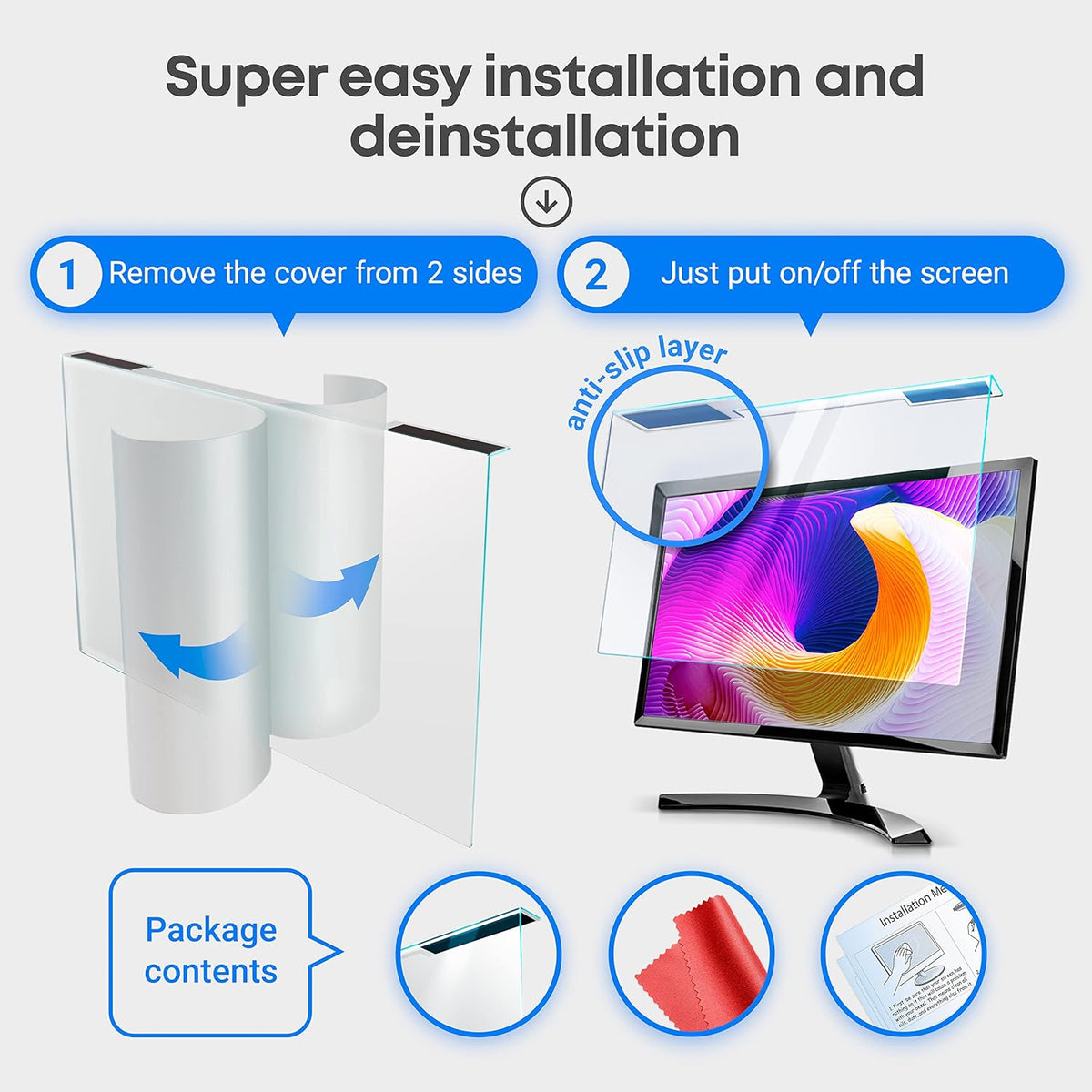 VINTEZ Blue Light Screen Protector for 24 Inch Computer Monitor and Laptop – Anti-UV Blue Light Blocking Film for Desktop PC, Eye Protection Filter, 21.2" x 12.6", 2 Pack