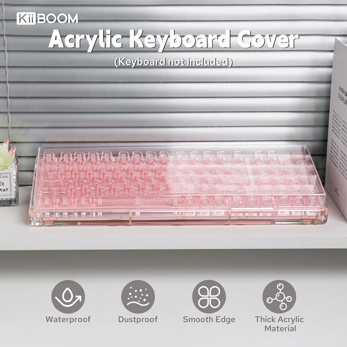 KiiBoom Premium Acrylic Transparent Keyboard Dust Cover, Waterproof, Anti-Dust, Anti-Cat Protector Cover Lid for Mechanical Keyboard (Clear, 15.4'' x 5.3'' x 0.78'')