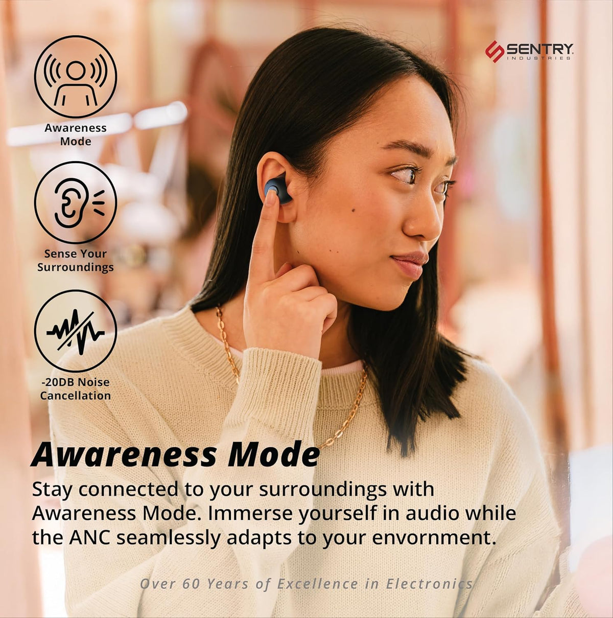 '-20 18 SENTRY OSE Dot Bluetooth Wireless Earbuds, Active Noise Canceling, dB Sound Reduction, Charging Case, Up