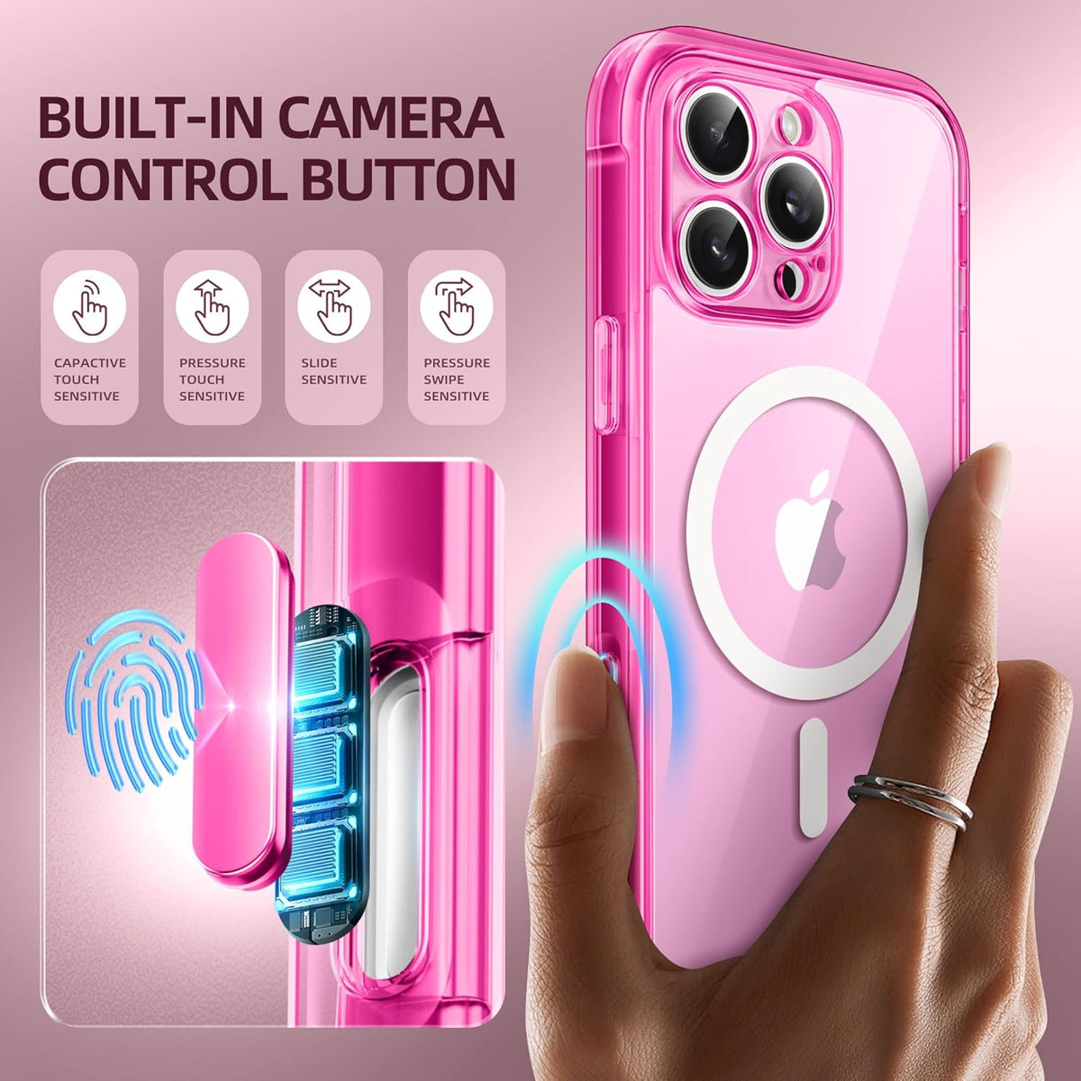 BERFY Magnetic for iPhone 16 Pro Case, Compatible with MagSafe, [Built-in 9H Tempered Glass Screen Protector & Upgraded Camera Protection] Full Body Shockproof Phone case for 16 Pro 6.3", Bright Pink