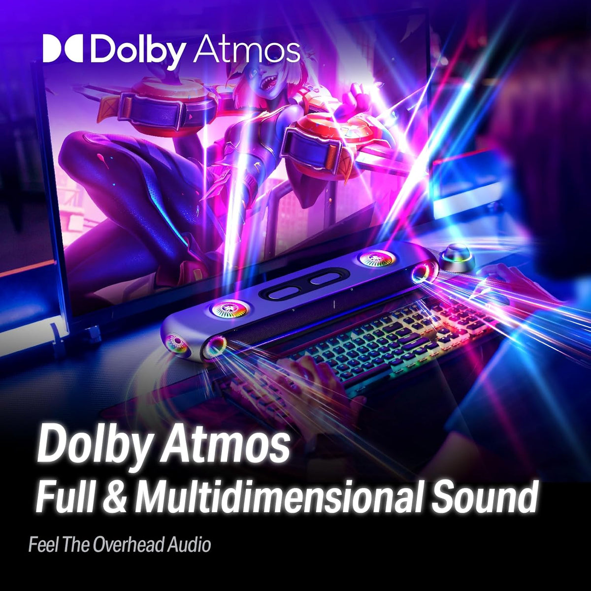 OXS Thunder Pro Gaming Soundbar with 5.1.2 Dolby Atmos Surround Sound System, Built-in Woofer, Bluetooth Multi-Connection, 3 Pro Gamer Modes, Sleek Toggle Design, for Pcs and Gaming Consoles
