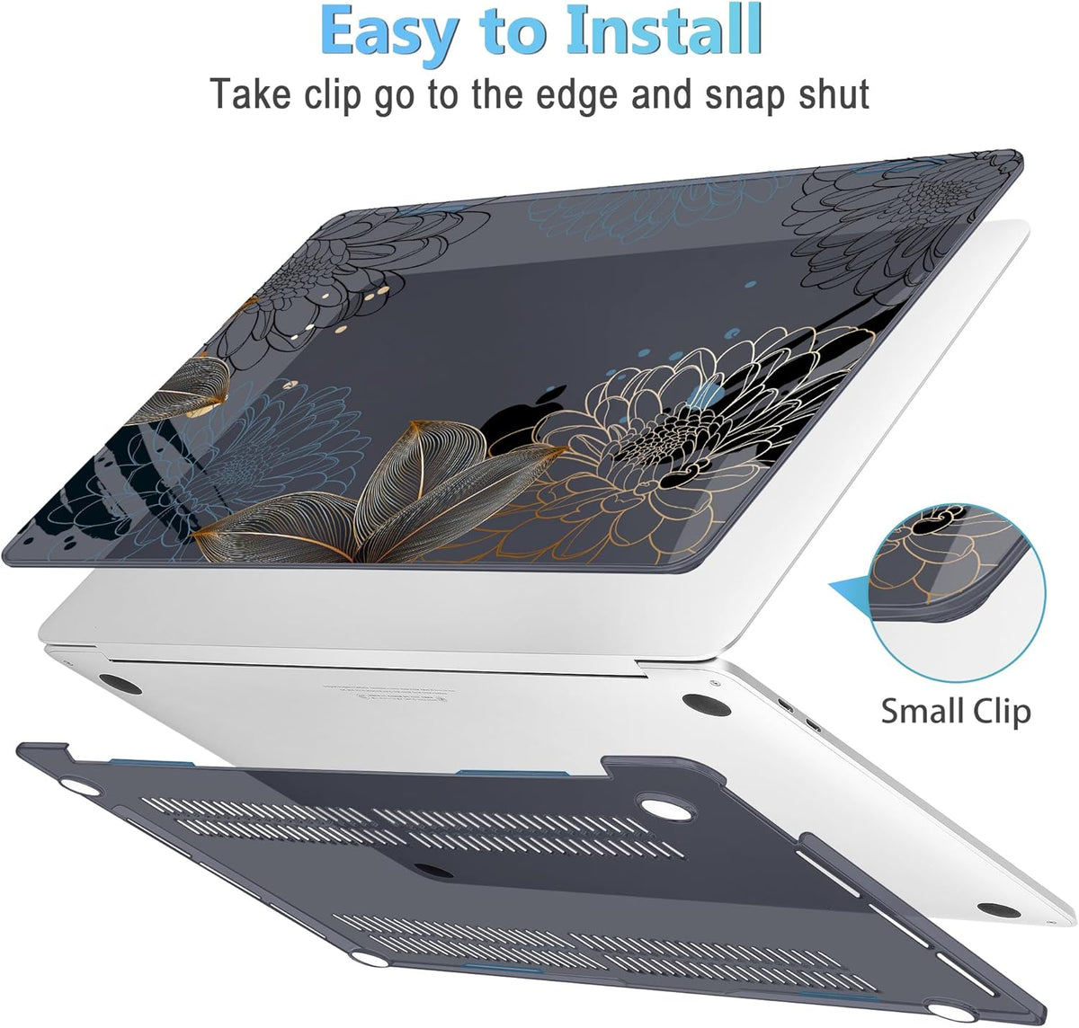 Mektron for MacBook Air 13 Case A1466/A1369 (2010-2017 Release), Snap-on Plastic Hard Shell Cover for MacBook Air 13.3 inch with Keyboard Cover, Line Chrysanthemums