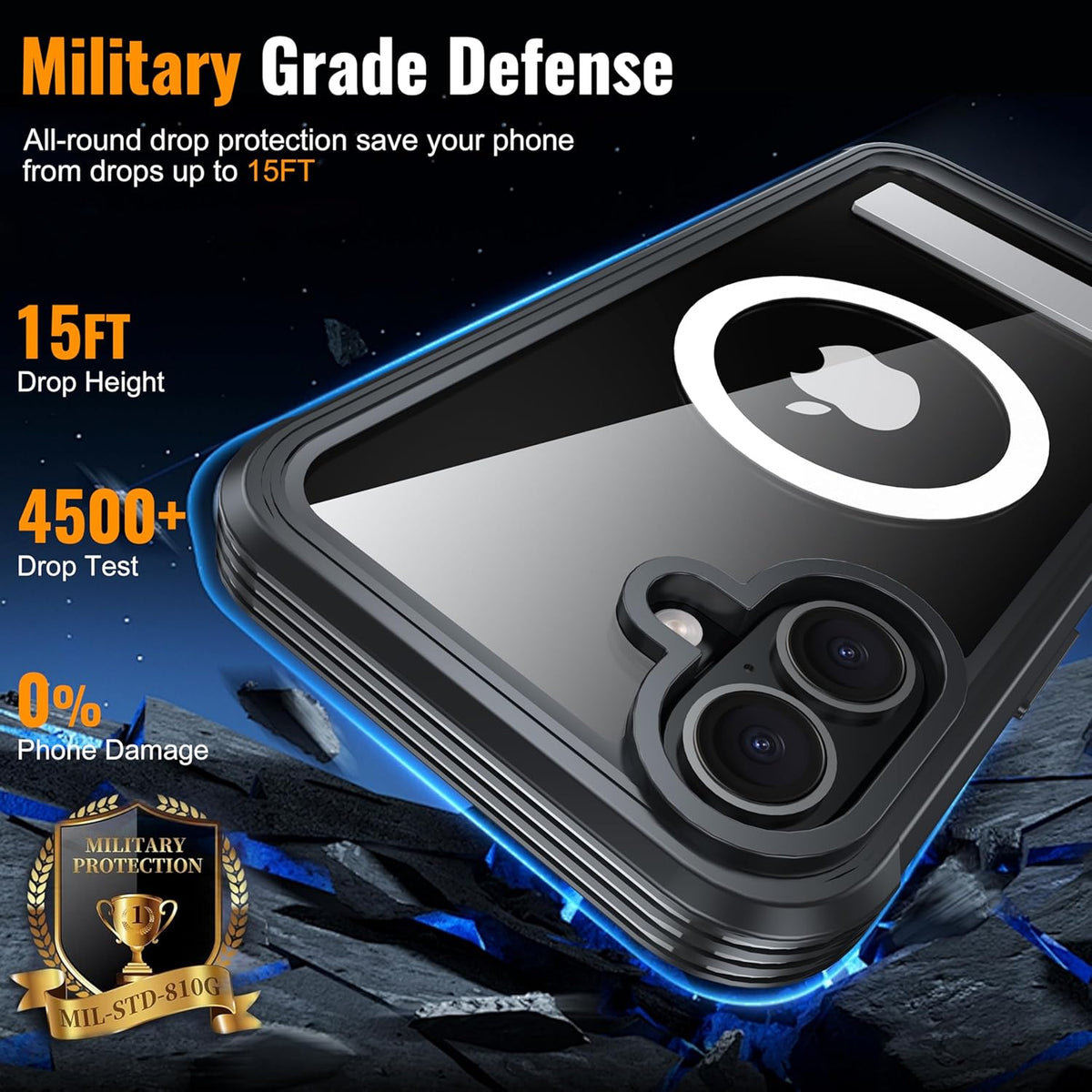 360° Protection Magnetic for iPhone 16 Case Built-in 9H Privacy Screen Protector & Metal Stand[Fit for Magsafe][Anti-Spy][Lens Protector] Heavy Duty Shockproof Phone Case for iPhone 16(Black)
