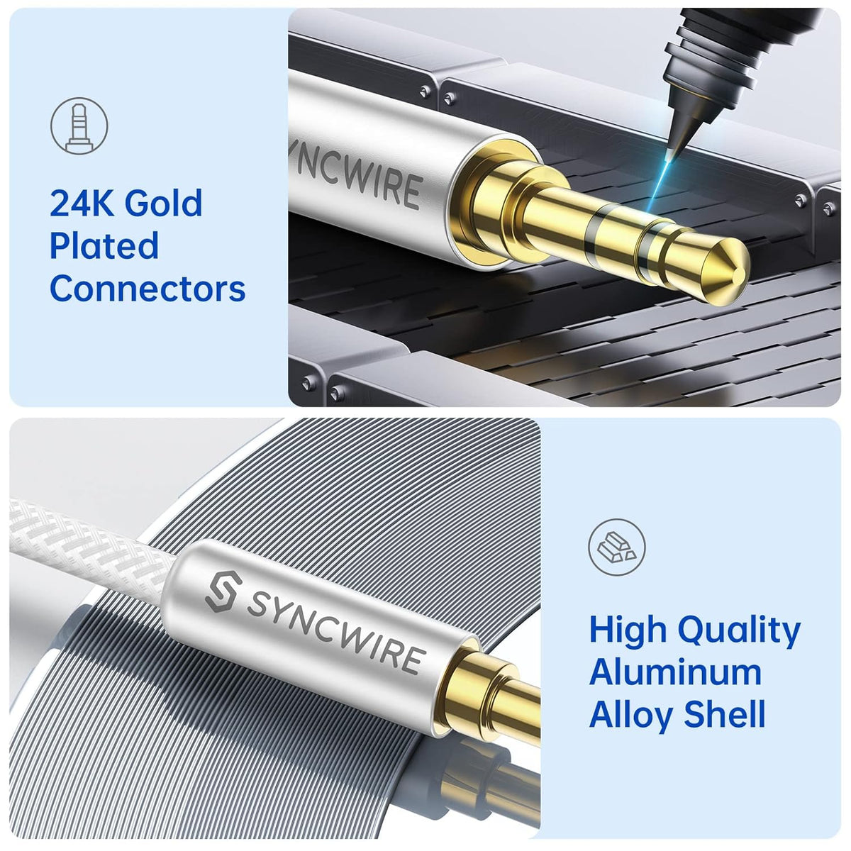 3.5mm (10ft/3m, SYNCWIRE Aux Cable Nylon Braided Auxiliary Audio Cable Male to Male Headphone Audio Cord Hi-Fi Sound)