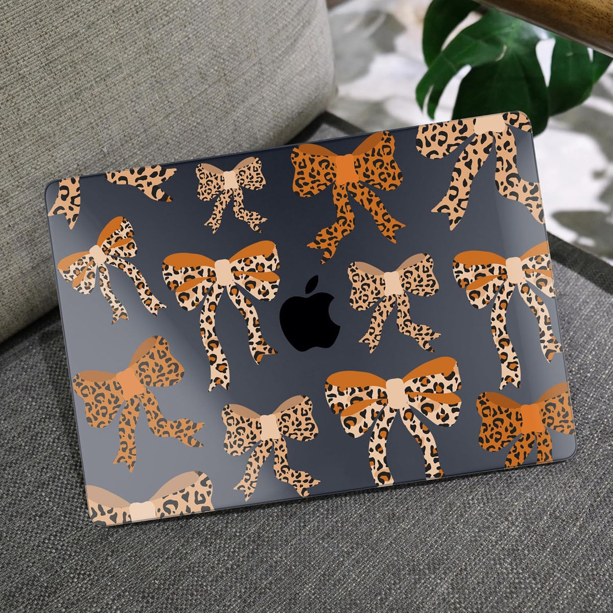 MEEgoodo Case for MacBook Air M4/M3/M2 13.6 inch 2025 2024 2022, Fit Model A3240 A3113 A2681, Compatible with MacBook Air 13 inch, Laptop Hard Shell with Keyboard Cover, Ribbon Bow with Leopard Skin