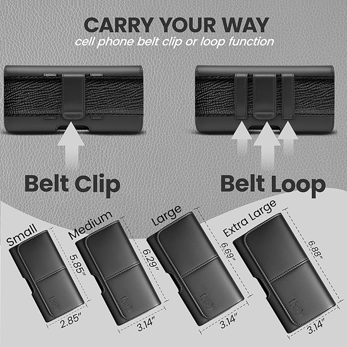 Wireless City Large Leather Phone Holster for iPhone 16/15/14 Plus, iPhone Air 2025, 11 Pro Max, XS Max, Horizontal Belt Clip & Loop Phone Pouch, Magnetic Closure Belt Holder for Men & Women (Black)