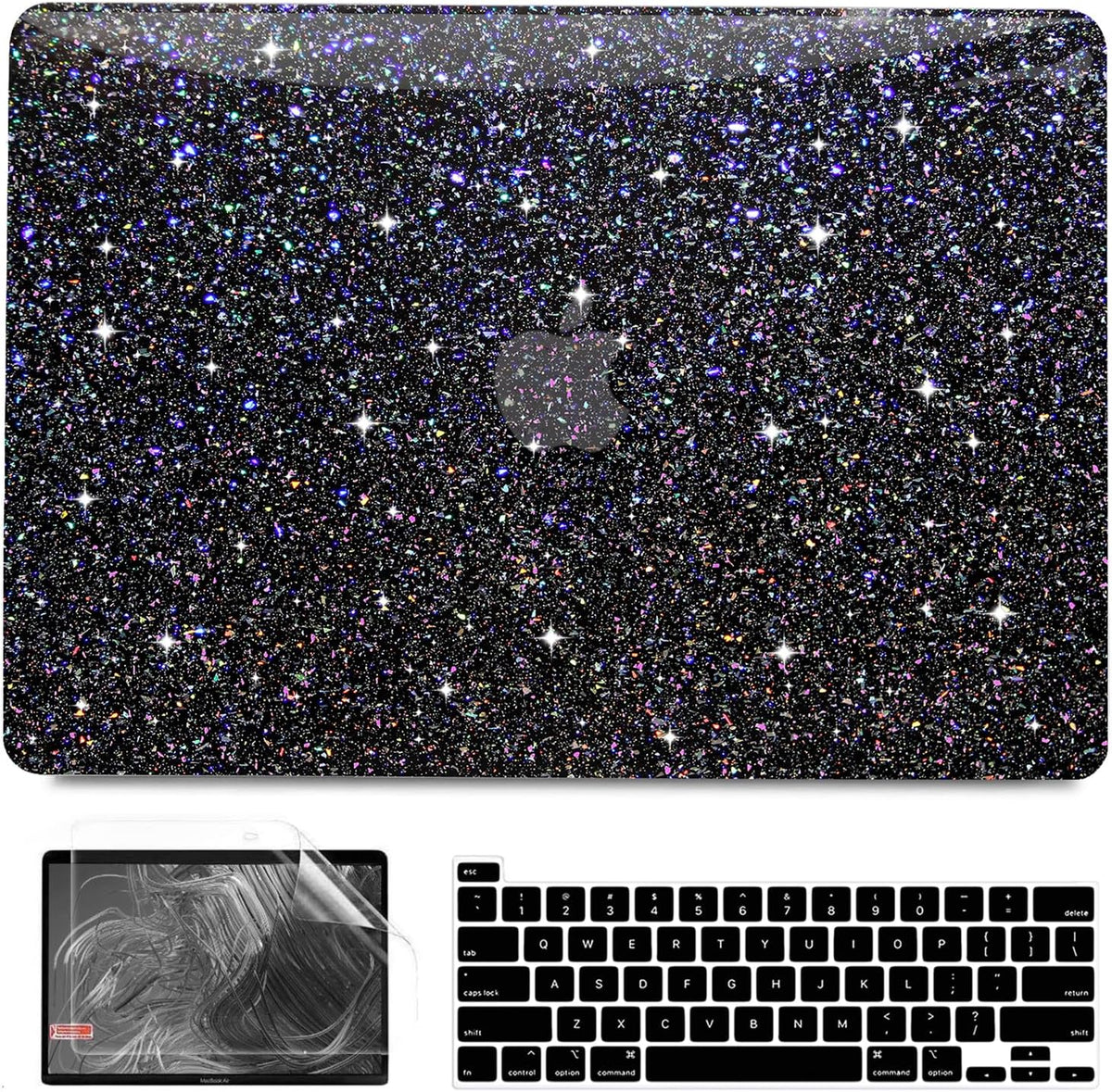 Anban Compatible with MacBook Pro 13 inch Case M2 M1 2025-2016 A2338 A2251 A2289 A2159 A1989 A1706 A1708, Plastic Hard Shell+Keyboard Cover+Screen Protector for MacBook Pro 13.3 inch Case, Shiny Black