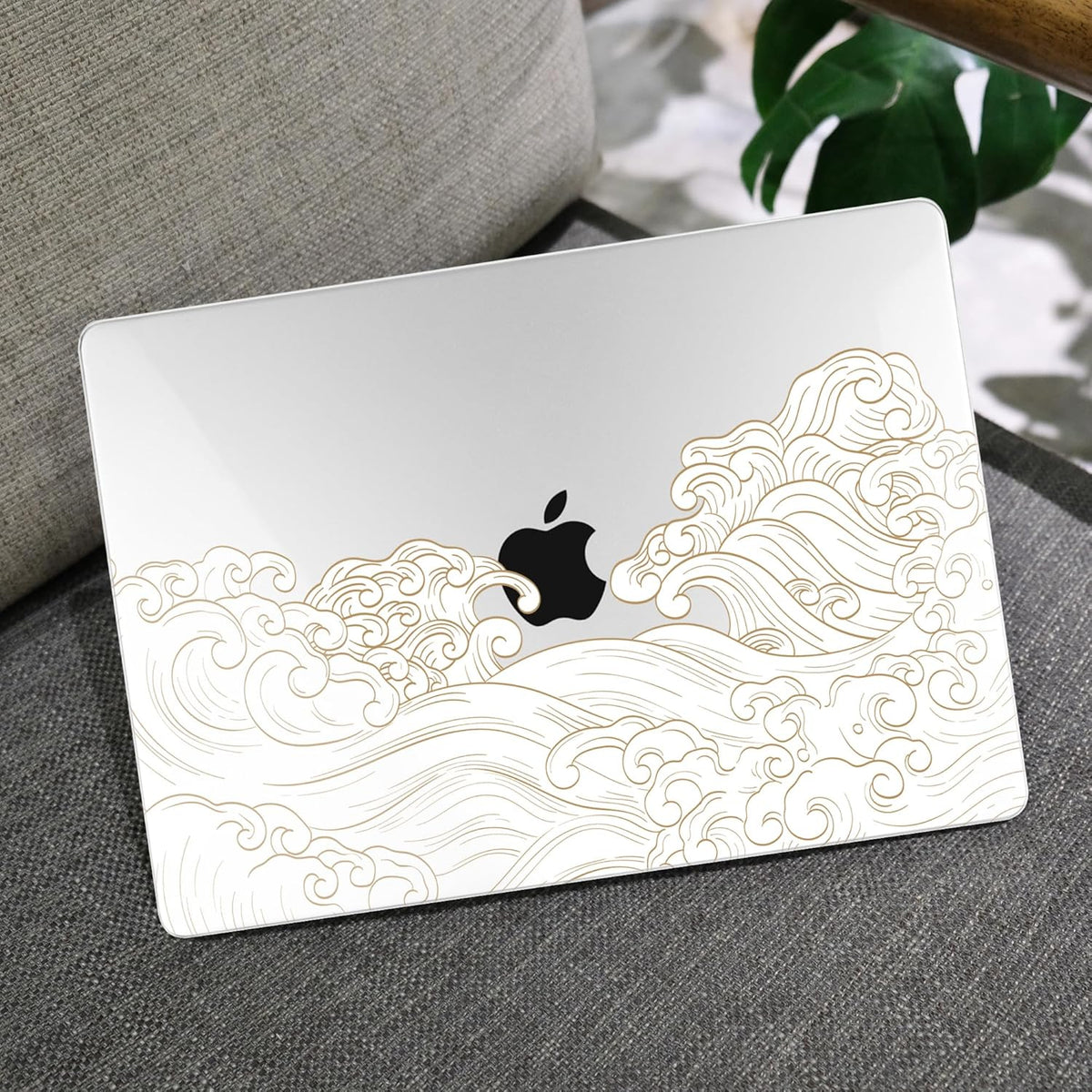 MEEgoodo for MacBook Air 13.3 inch Case 2021 2020 2019 2018 A2337 M1 A2179 A1932, Laptop Shell with Keyboard Webcam Cover & Trackpad Film & Type C Adapter for MacBook Air M1, Hand Drawn Wave
