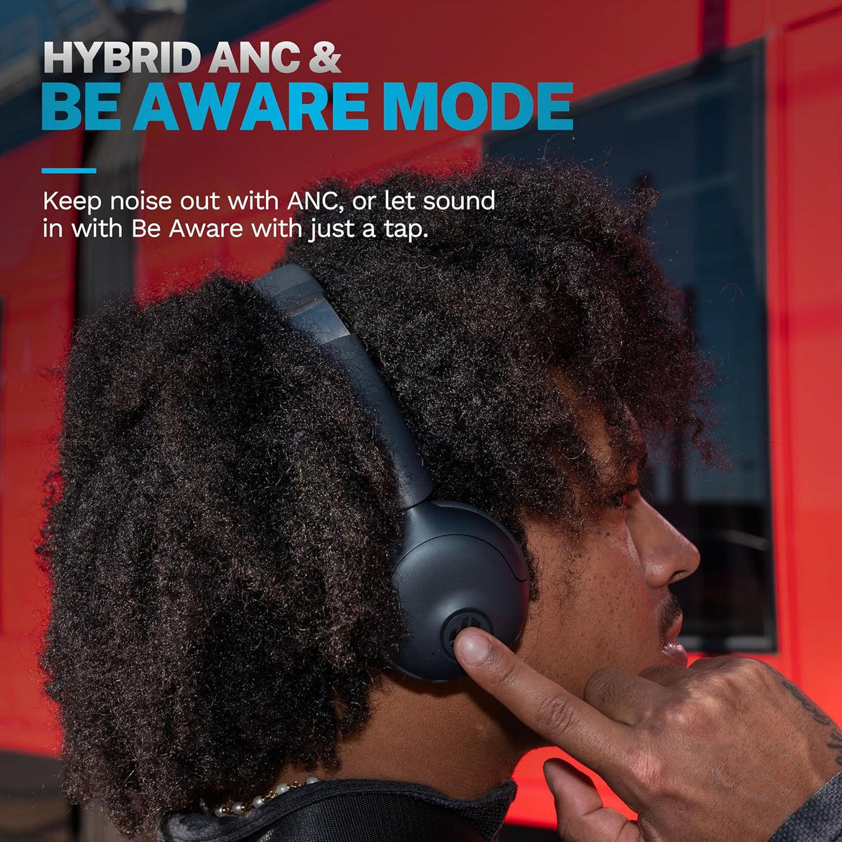 JLab Go Lux ANC Wireless Headphones, Graphite, Hybrid Active Noise Cancelling, Premium On-Ear Bluetooth Headset, Customizable Sound, Be Aware Mode, Cloud Foam Comfort, Multipoint Connection