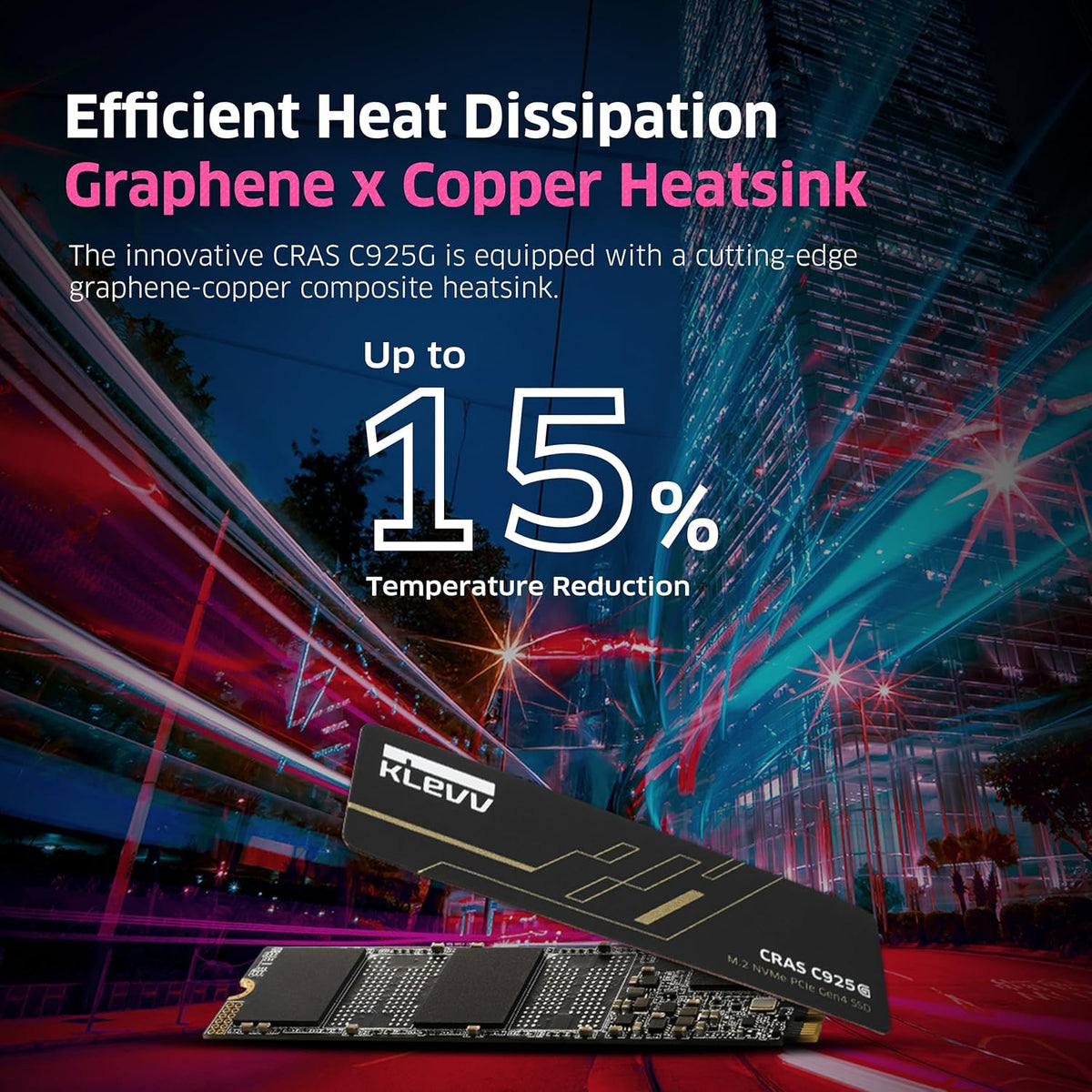 KLEVV CRAS C925G 2TB M.2 2280 NVMe PCIe Gen4x4 Internal Gaming SSD with Graphene Heatsink, Compatible with PS5, up to 7400MB/s (K02TBM2SP0-25G)