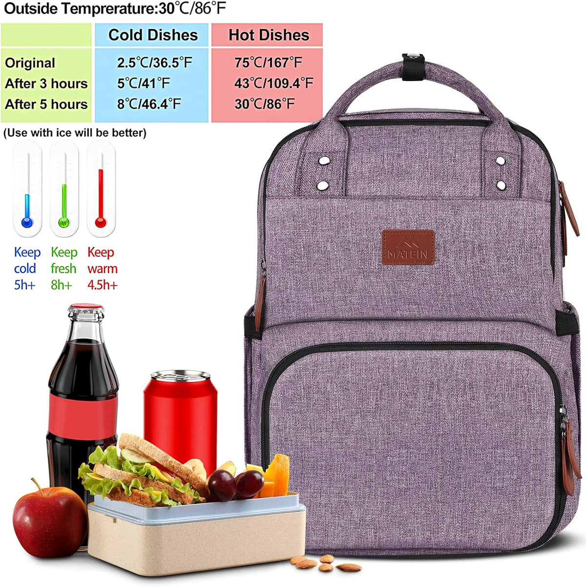 Backpack Backpacks 15.6 inch MATEIN Laptop with Lunch Box, Insulated Women with Cooler Compartment, Fits Laptop Water
