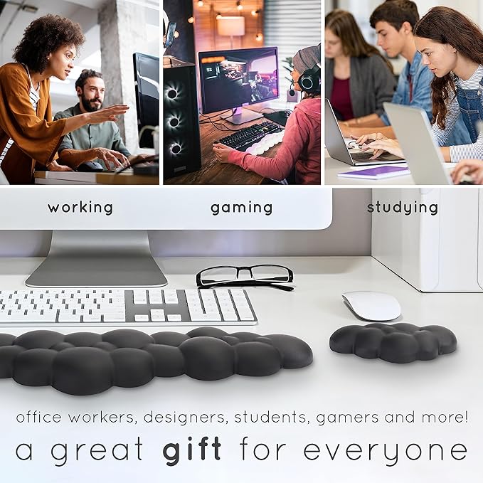 Qloud Cloud Wrist Rest Keyboard Wrist Rest for Computer Keyboard Pad Cloud Keyboard Wrist Rest Wrist Pad for Keyboard Memory Foam Non Slip Base Comes with Mouse Pad - Soft Gray