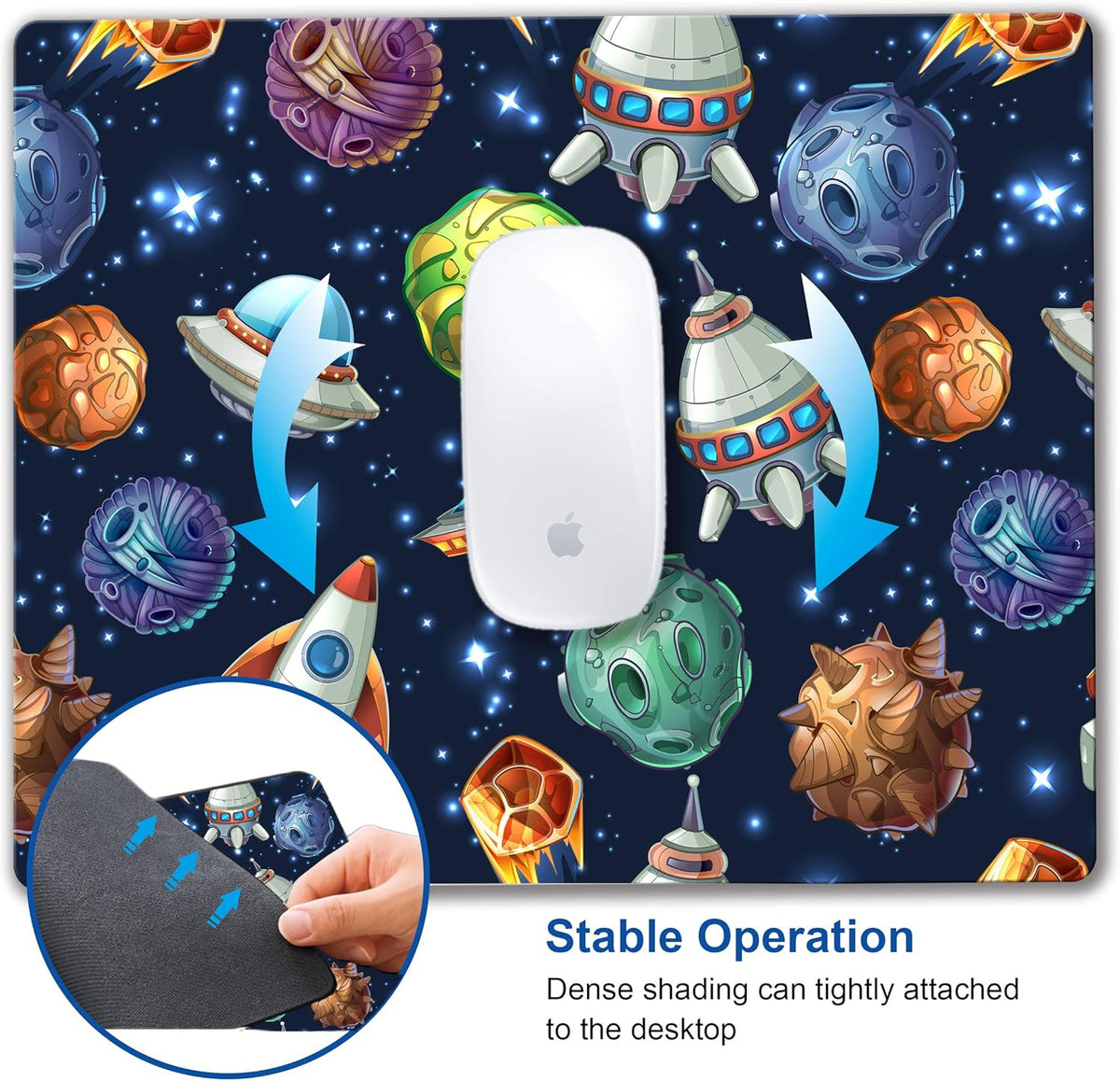 Kids Mouse pad Computer Mousepad with Comic Space with Planets and Spaceships Design Personalized Mouse mat for Laptop Computer Office Decoration Accessories Gift