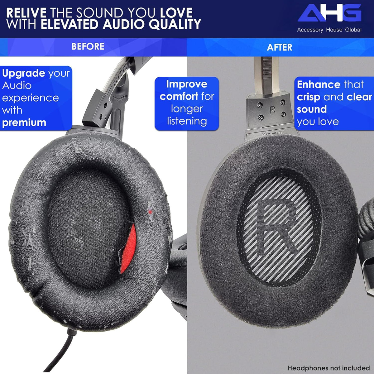 AHG Upgrade Replacement Hybrid Cloud Stinger Ear Pads Cushions and Headband Cover. Compatible with Kingston HyperX Cloud Stinger Headset. Premium Protein Leather and Velour | Thick AHG FlexiSoft Foam