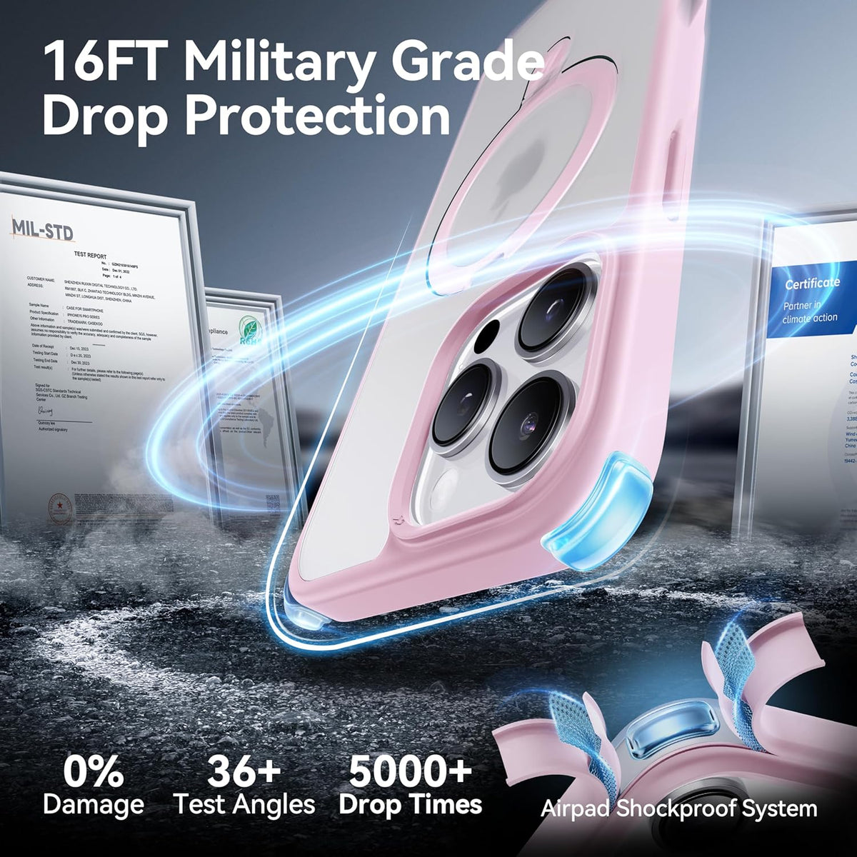 CASEKOO Designed for iPhone 16 Pro Case with Magnetic Invisible Stand [Military Drop Protection] [Compatible with MagSafe] Shockproof Slim Matte Translucent Case 6.3 Inch, Pink