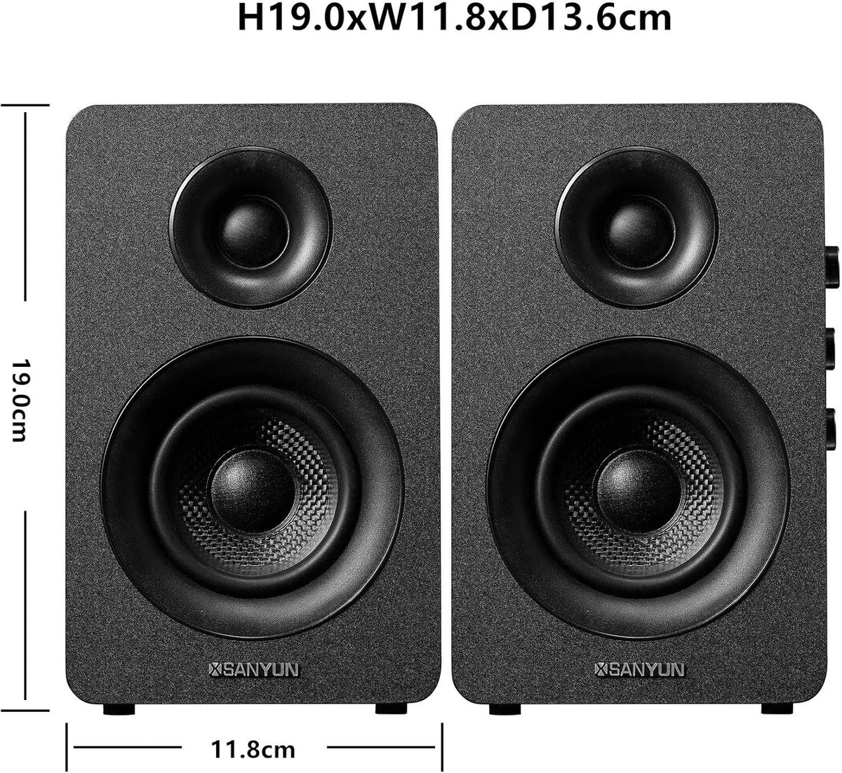 SW208 3" Active Bluetooth 5.0 Bookshelf Speakers – 60W Carbon Fiber Speaker Unit - Built-in 24bit DAC - Dynamic 3D Surround Sound – 2.0 Computer PC Monitor Gaming Speakers (Pair, Black)
