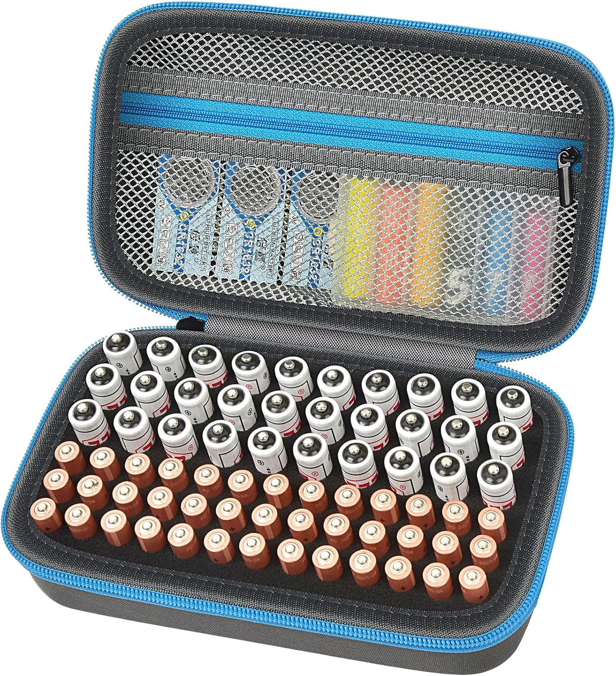 9V, 3V ALKOO Battery Organizer Case for AA AAA Batteries, Storage Holder Box with Mesh Pocket for C, Lithium Cells