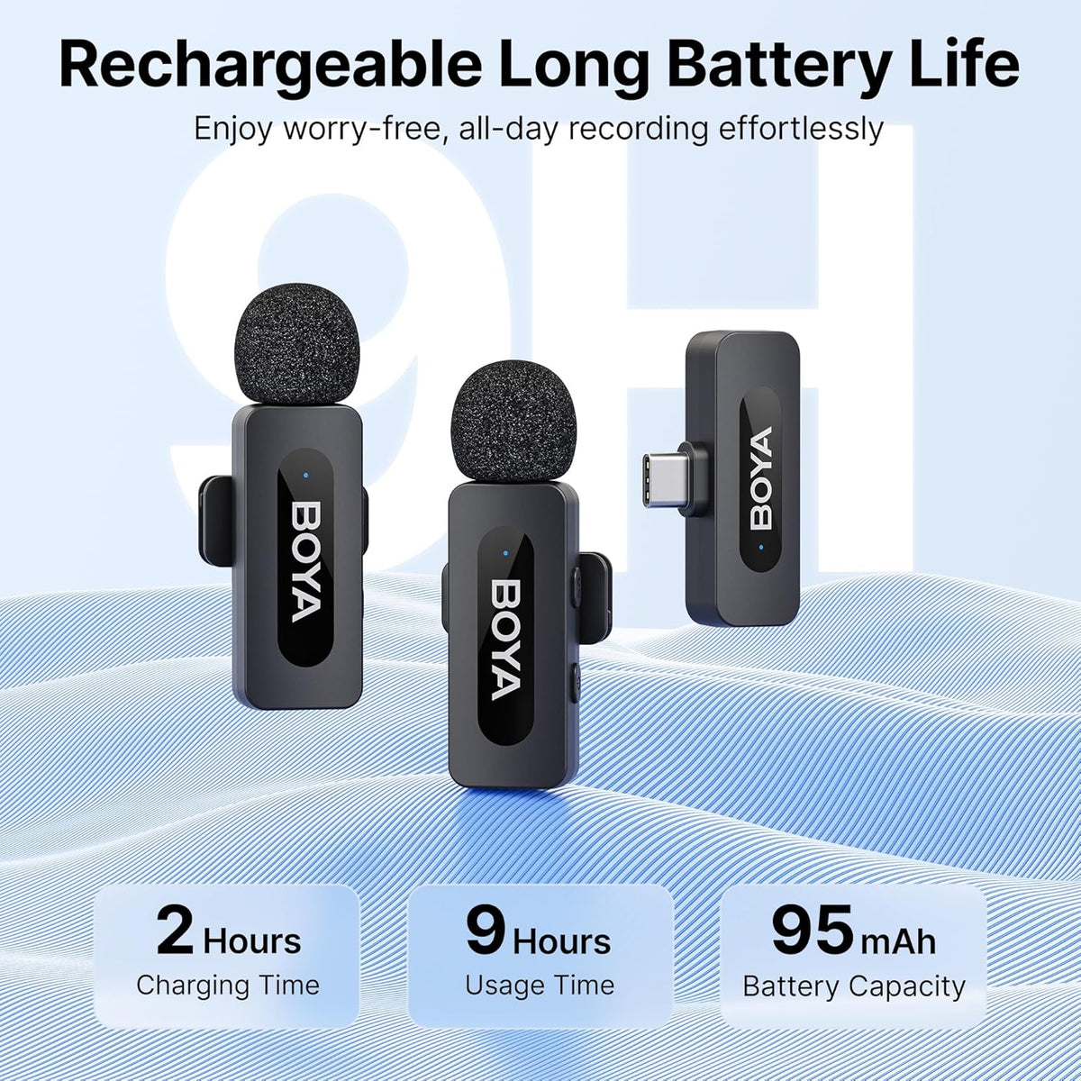 BOYA BY-V20 USB-C Wireless Microphone for Android Type-C,iPhone 16/15,328FT Los Range,9H Battery,Noise Reduction Mini Wireless Lavalier Lapel Mics for Interview YouTube TikTok(2TX+1RX)
