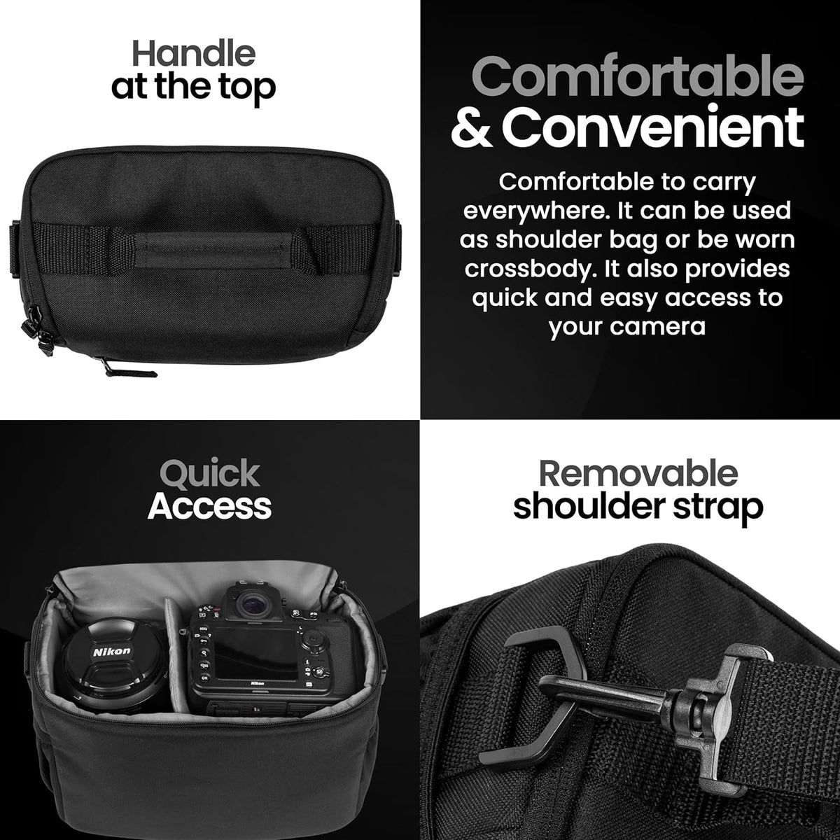 Tamrac Jazz 50 v2.0 Camera Bag for Photographers, Camera Case for Photography Accessories, Shoulder Bag for DSLR and Mirrorless Cameras, Crossbody Camera Bag, Travel Camera Carrying Case – Black