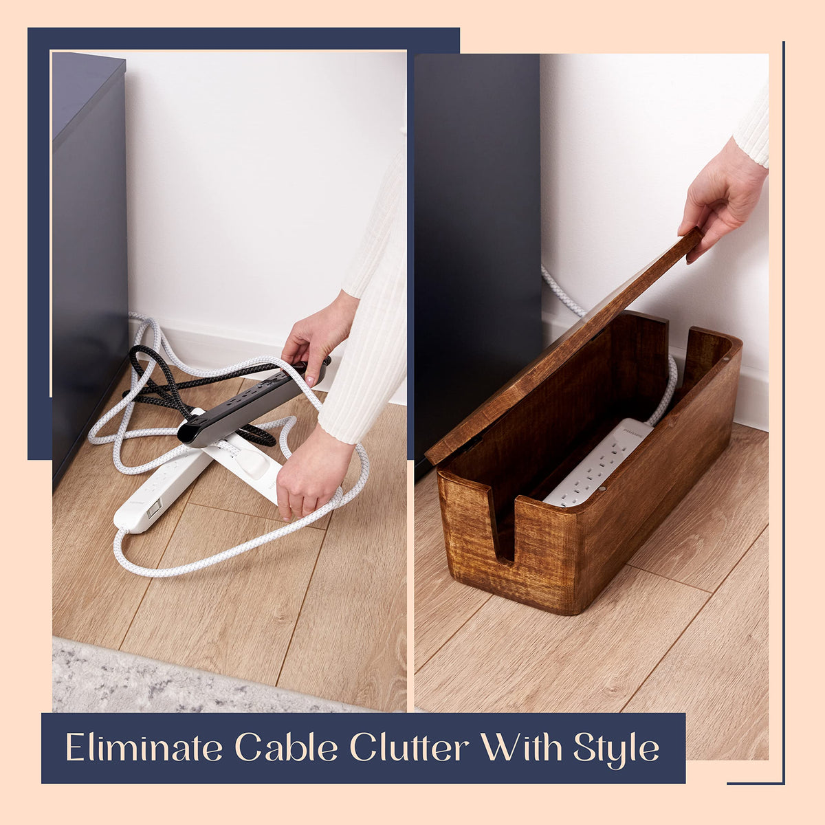 Large Cable Management Box - Cable Organizer Box and Power Strip Box for Electrical Cord Management - Hide Desk Cord and Floor Cables - Wire Storage and Organization for Cords