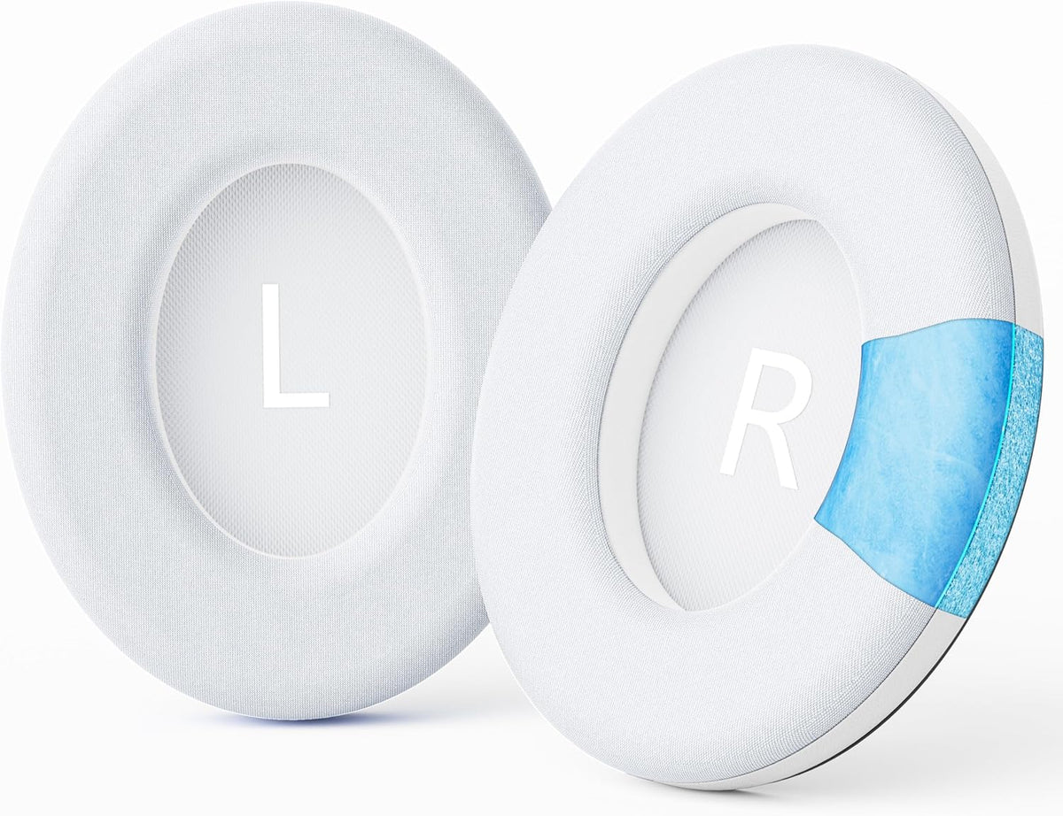 Full Cooling Gel Replacement Earpads for Bose Quiet Comfort QC35 Headphones Ear Pads Cushions with Breathable Ice Silk Fabric, High-Density Noise Cancelling Foam - White