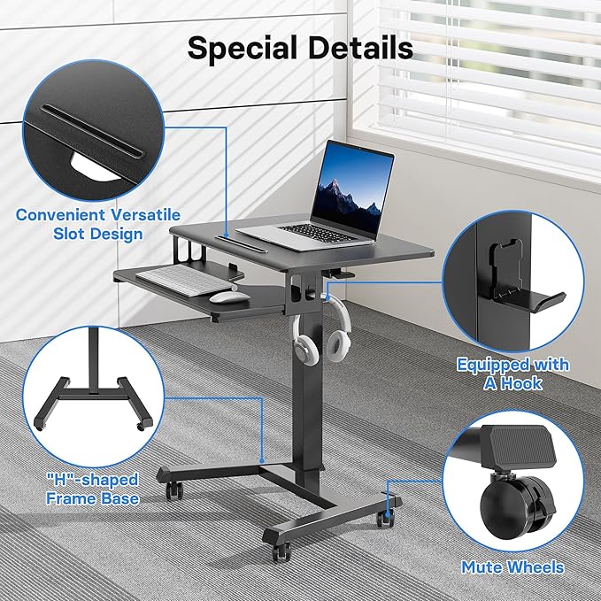 BONTEC Mobile Standing Desk with Keyboard Tray, Mobile Podium on Wheels