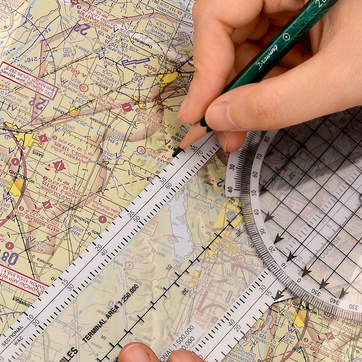 8 Aviation Plotter Aviation Slide Rule with Functions for Pilot Student Accessories Rotating Azimuth Plotter, WAC
