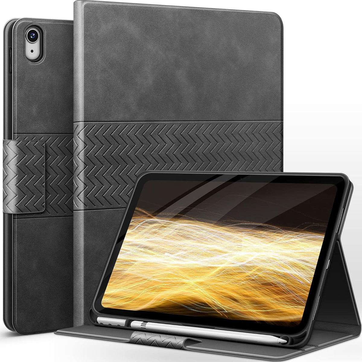 auaua Case for iPad (A16) 11th Generation 11 Inch 2025, iPad 10th Generation 10.9 Inch 2022, with Pencil Holder, Auto Sleep/Wake, Adjustable Stand, PU Leather (Grey)