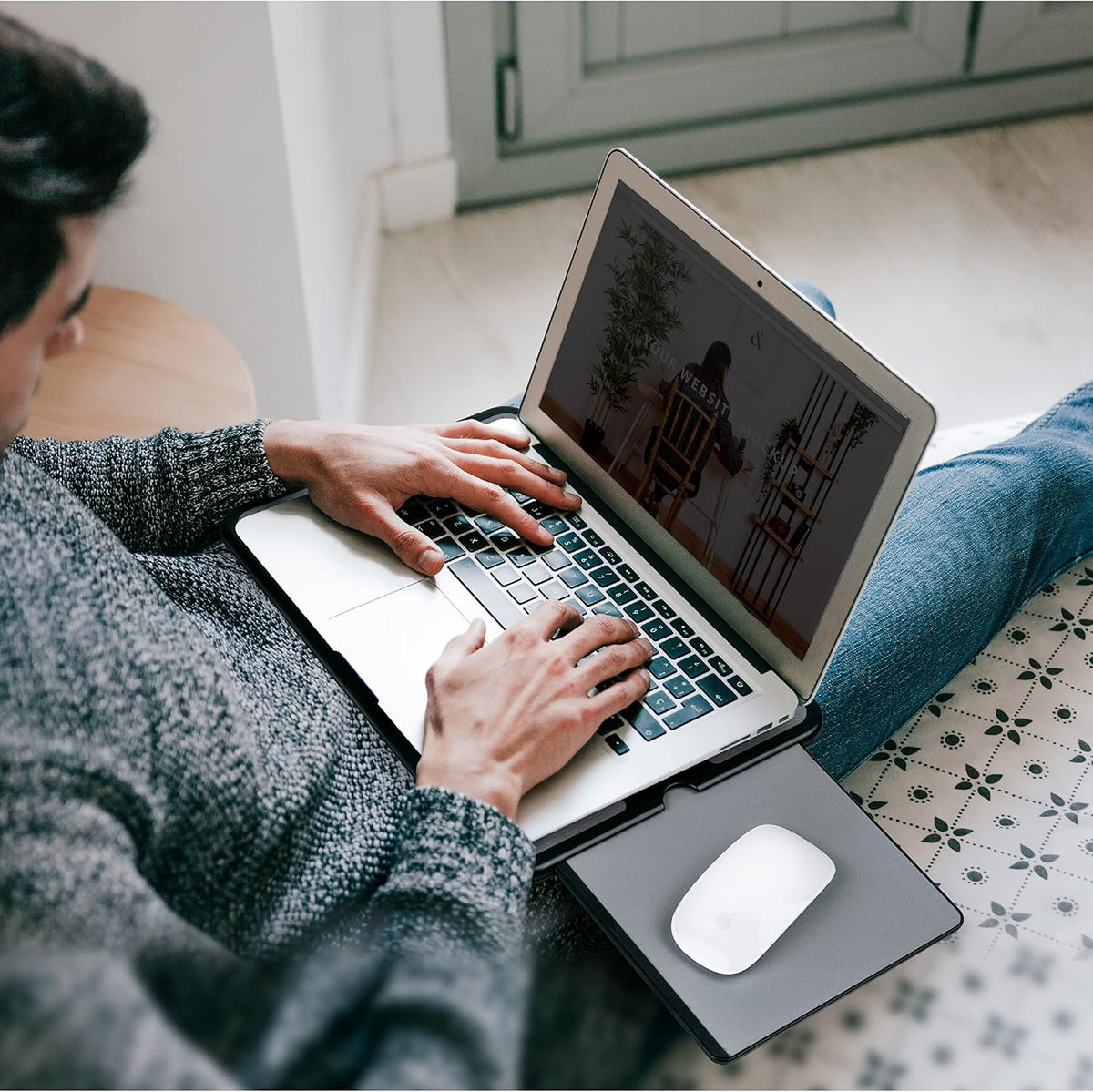 EHO Laptop Lap Pad - Laptop Stand Pad w Retractable Mouse Pad Tray, Anti-Slip Heat Shield Tablet Notebook Computer Stand Table w/Sturdy Stable Cooler Work Surface for Bed Sofa Couch or Travel