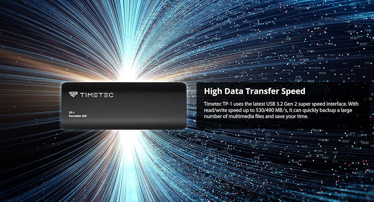 Timetec 512GB Portable External SSD USB3.2 Gen2 Type C Up to 550MB/s Ultra-Light Aluminum Mini External Solid State Drive with USB C to A Cable/USB A to C adapter for Desktops/Laptop/Mac/Mobile- Black