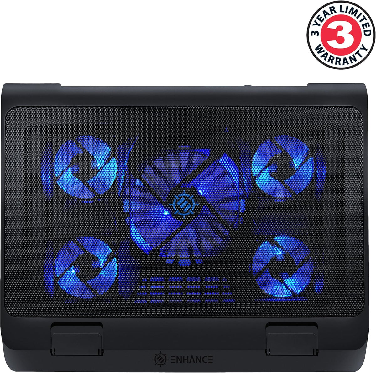 ENHANCE Gaming Laptop Cooling Pad Stand with LED Cooler Fans , Adjustable Height , & Dual USB Port for 17 inch Laptops - 5 Ultra Quiet High Performance Fans 2630 RPM & Built-In Bumpers - Blue